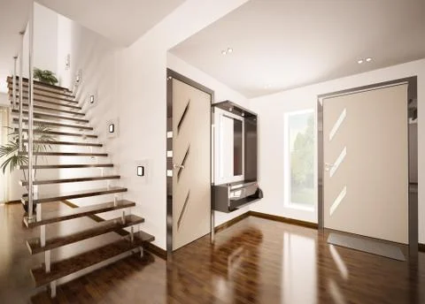 Modern interior of hall 3d render Stock Illustration