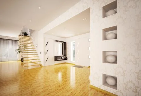 Modern interior of hall with staircase 3d render Stock Illustration
