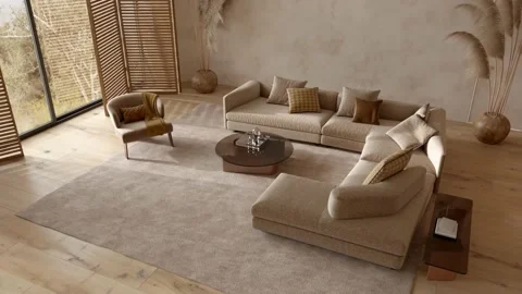 Modern interior japandi style design living room. Scandinavian apartment with Stock Footage 202071518