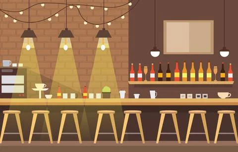 Modern Interior Landscape in Cafe Restaurant with Bar Table and Customer Chai Stock Illustration