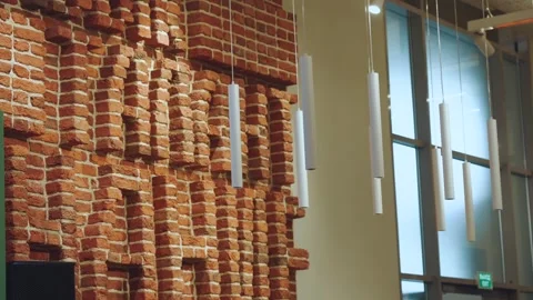 Modern interior lighting, interior lighting, brick interior Stock Footage 315113128