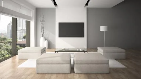 Modern interior in minimalism style 3D rendering Stock Illustration