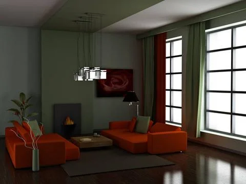 Modern interior modern interior (3D render) - Living Room Copyright: xZoon... Stock Photos