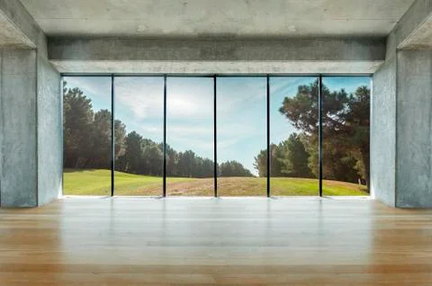 Modern interior overlooking the forest Stock Photos