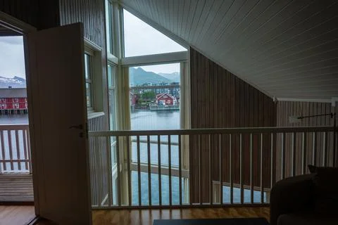Modern Interior with Panoramic Arctic Views Lofoten Norway Фото