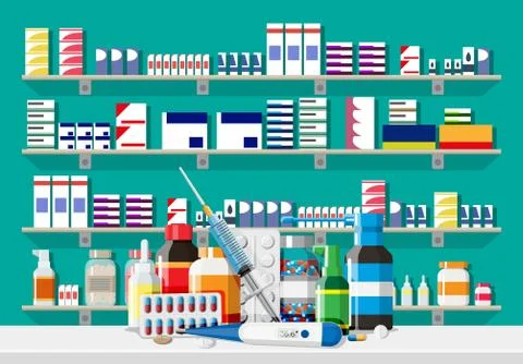Modern interior of pharmacy. Stock Illustration