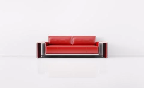 Modern interior with red sofa 3d render Stock Illustration