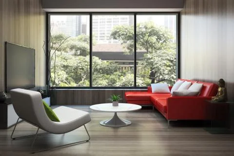 Modern interior with red sofa Stock Illustration