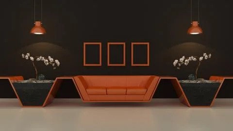 Modern interior room 3D with nice furniture inside Stock Illustration