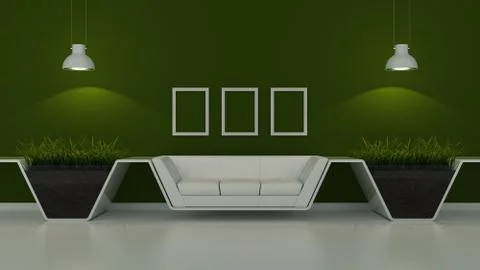 Modern interior room 3D with nice furniture inside Stock Illustration