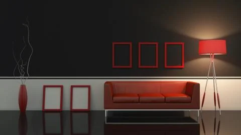 Modern interior room 3D with nice furniture inside Stock Illustration