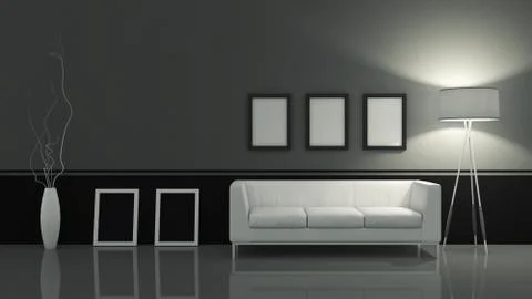 Modern interior room 3D with nice furniture inside Stock Illustration