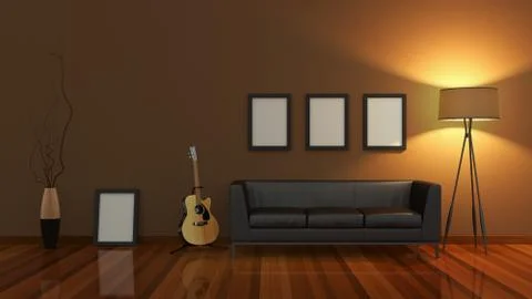 Modern interior room 3D with nice furniture inside Stock Illustration