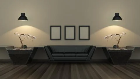 Modern interior room 3D with nice furniture inside Stock Illustration