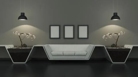 Modern interior room 3D with nice furniture inside Stock Illustration