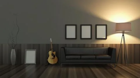 Modern interior room 3D with nice furniture inside Stock Illustration
