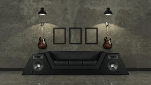 Modern interior room 3D with nice furniture inside Stock Illustration