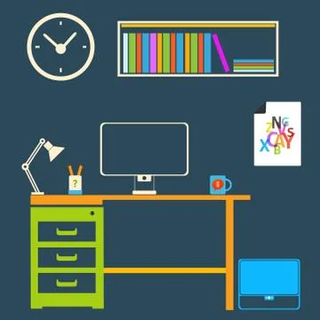 Modern interior room to work and study Illustrazione stock