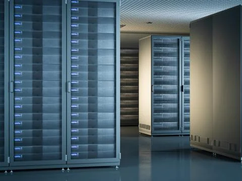 Modern interior of server room. 3d rendering Foto stock