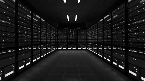 Modern interior server room data center with servers behind glass panels in data Stock Footage 151413456