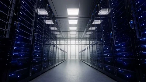 Modern interior server room data center. Cloud computing datacenter server ro Stock Footage 164104414