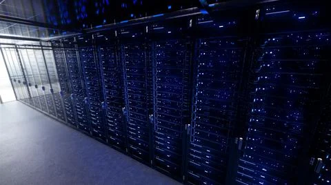 Modern interior server room data center. Connection and cyber network in dark イラスト素材