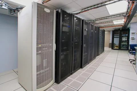 Modern interior of server room in datacenter 스톡 사진