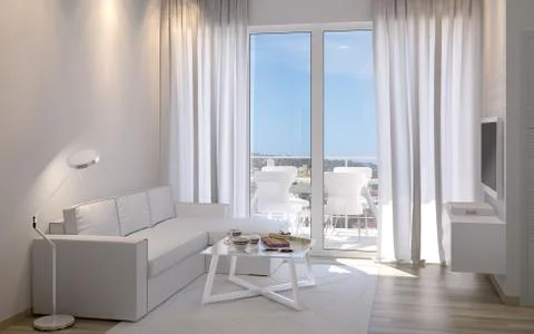 Modern interior with sofa and window 3d Illustrazione stock