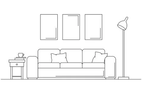 Modern interior. Sofa, floor lamp and bedside table. Stock Illustration