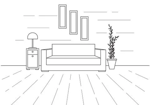Modern interior. Sofa, floor lamp and bedside table. Stock Illustration