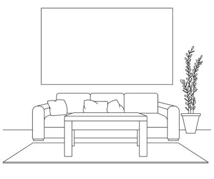Modern interior. Sofa, lamp and bedside table. In front of the sofa is a carp Stock Illustration