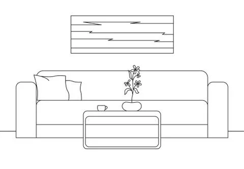 Modern interior. Sofa, table in front of the sofa. Stock Illustration