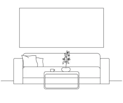 Modern interior. Sofa, table in front of the sofa. On the table a vase with a Stock Illustration