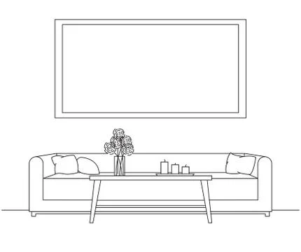 Modern interior. Sofa, table in front of the sofa. On the table a vase with a Stock Illustration