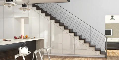 Modern interior with stairs Illustrazione stock