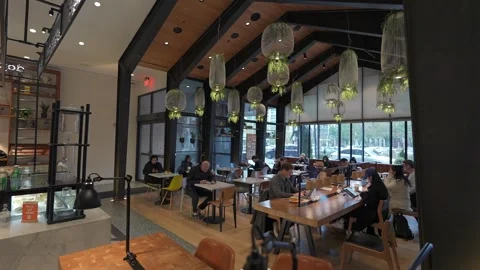 Modern Interior of a Trendy Restaurant with Unique Dcor 스톡 동영상 295077057