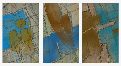 Modern interior triptych Stock Illustration