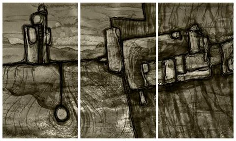 Modern interior triptych Stock Illustration