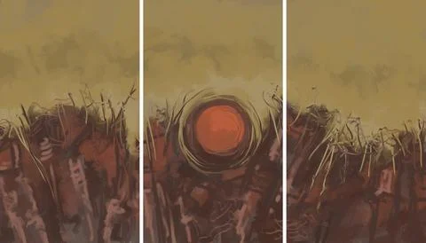 Modern interior triptych Stock Illustration