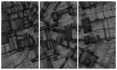 Modern interior triptych Stock Illustration