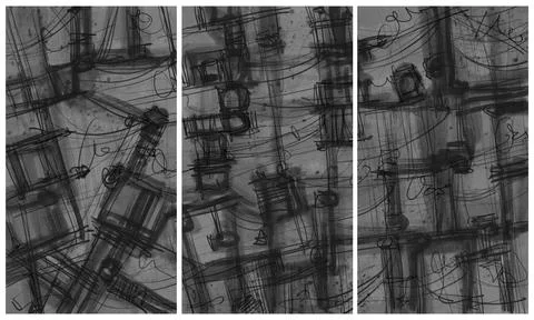 Modern interior triptych Stock Illustration