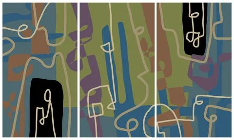 Modern interior triptych 스톡 일러스트