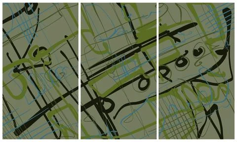 Modern interior triptych Stock Illustration
