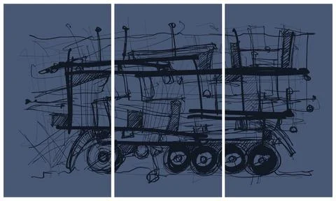 Modern interior triptych Stock Illustration