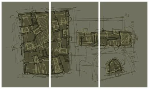 Modern interior triptych 스톡 일러스트