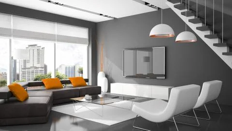Modern interior with two armchairs and sofa 3D rendering Stock Illustration
