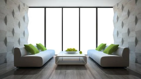 Modern interior with two sofas and concrete wall panels Stock Illustration