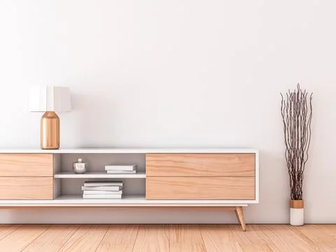 Modern interior wall Mockup with modern bureau for smart Tv or Poster frame Illustrazione stock