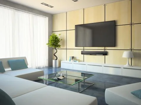 Modern interior with white sofas and lamp Stock Illustration