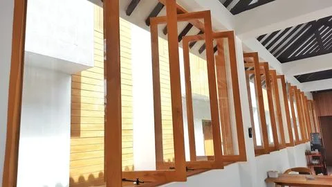 Modern Interior With Wooden Folding Windows Stock Photos